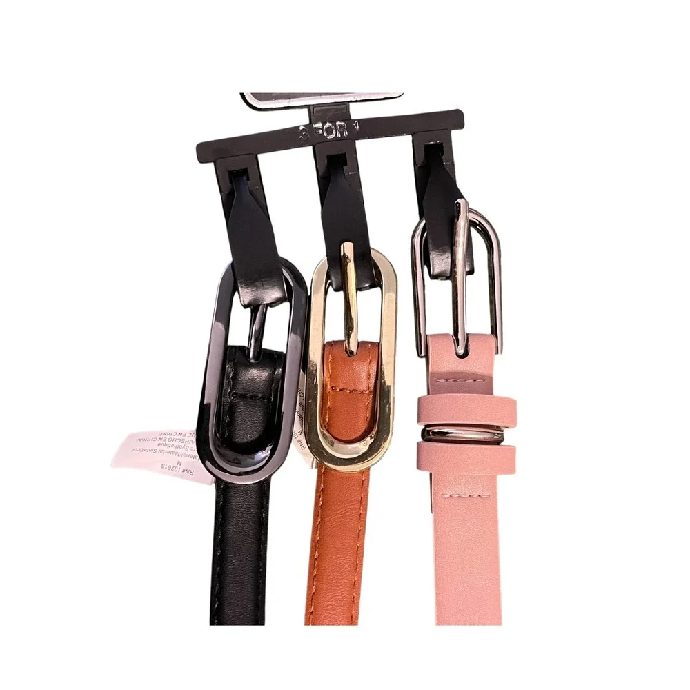 Steve Madden Women's Belts Multicolor Skinny Faux Leather 3-Pack - Medium